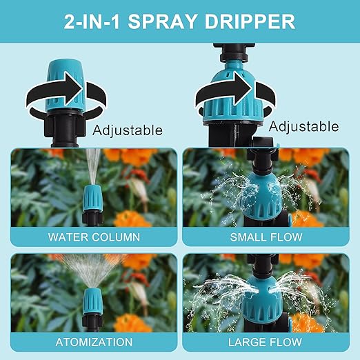 Drip Irrigation System, Fast Connect Automatic Watering Kit with 12mm & 6mm Tubing, DIY Adjustable Garden Irrigation for Greenhouse, Flower Beds, Patio & Lawns (85 Feets)