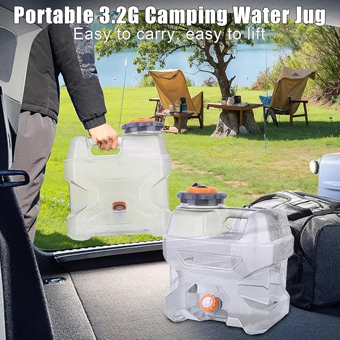 3.2 Gallon Water Jug with Spigot, Portable Water Tank BPA Free, Leak-Proof Water Containers for Camping Water Storage Containers for Emergency Outdoor Hiking Picnic, Green/Black/Yellow