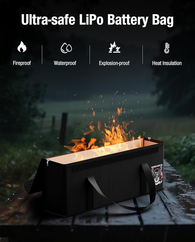 Fireproof Explosionproof Lipo Battery Safe Bag - Large Capacity Ebike Battery Storage Guard Pouch for Charging & Storage - Waterproof Protective Case for Ebike & Lithium Batteries(19x4.3x7 Inches)