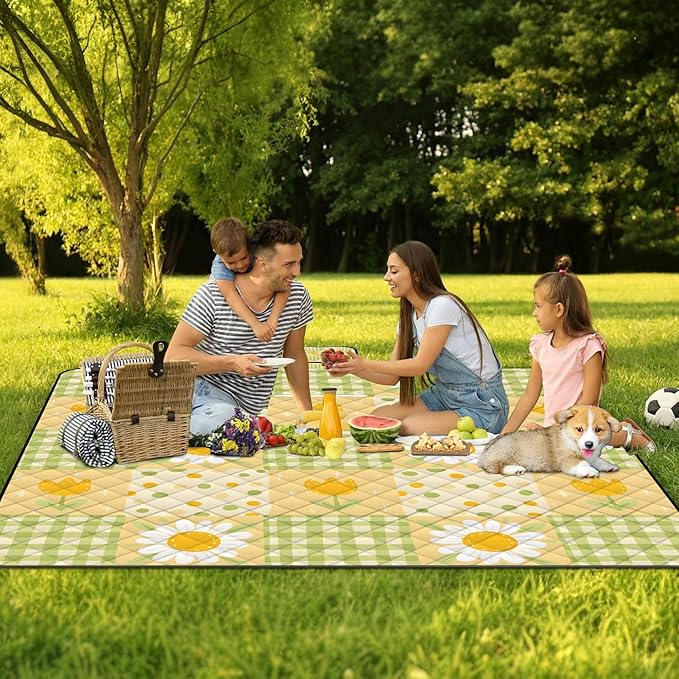 Extra Large Picnic Blanket Waterproof,80"x 80"Foldable Machine Washable Beach Blanket,Outdoor Blanket for 6-8 Adults,Suitable for Indoor Crawling,Park Beach,Camping,Hiking,Family Travel(Sunflower)