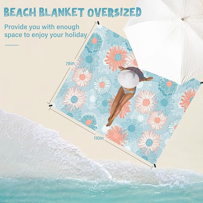 Beach Blanket Waterproof Sandproof 1-7 Adult Oversized 78 '' × 110 '' Lightweight Durable Compact Sand Free Beach Mat for Travel Camping Hiking Picnic Blanket Extra Large