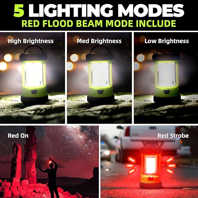 Rechargeable Camping Lantern, 3000LM 5 Light Modes Camping Light 4400 Capacity Phone Charger LED Impact-Resistant Flashlight Lantern Portable Waterproof Hurricane Lanterns for Emergency(Pale Green)