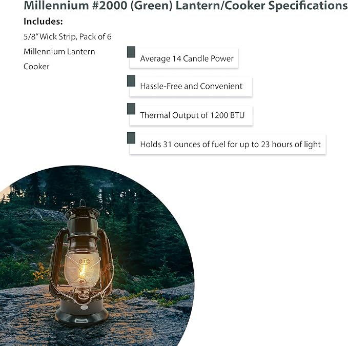 Light of Mine - Dietz #2000 Millenium Cooker Green Oil Lantern with 5/8" Replacement Wick Strips (Green)