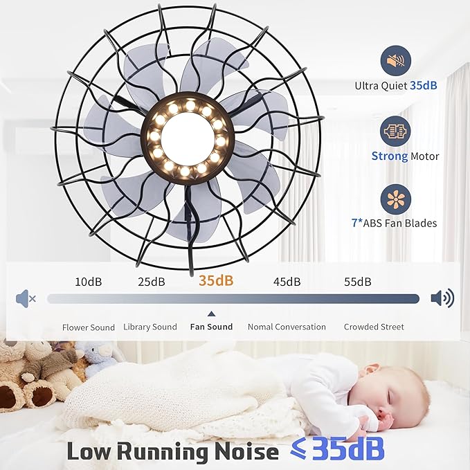 15" Outdoor Ceiling Fans with Lights and Remote,Black Waterproof Gazebo Fan, Plug in Ceiling Fan with 3 Color LED Light, Portable Hanging Gazebo Fans with Plug in Cord Hook for Patios