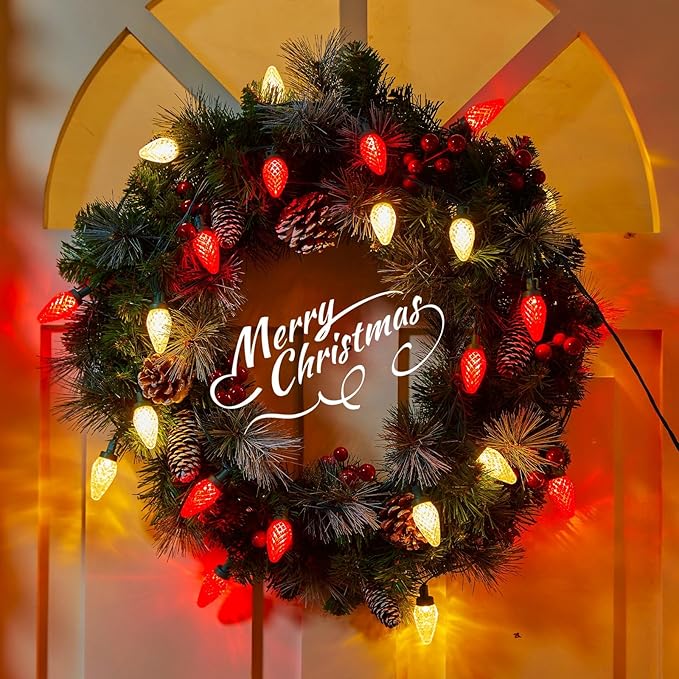 C9 LED Christmas String Lights - 82ft 100 LED Outdoor String Lights with Timer and 8 Lighting Modes, Plug in Extendable Roofline Lights String for Outside Yard Porch Christmas Holiday Decoration