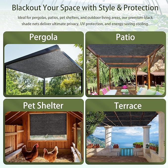 70% Black Shade Cloth, 10 x 10 FT Sun Shade Net with Grommets, Garden Sunblock Shade Cloth Shading for Greenhouse, Plant, Pergola, and Backyard Patio