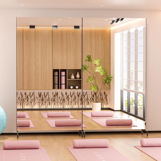 brisafe Home Gym Mirror 360° Swivel on Wheels, 75" X 43" Extra Large Nano Film Super Lightweight Unbreakable Full Length Mirror for Yoga Room, Dance Studio（ Black）