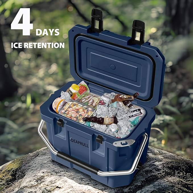 Hard Cooler, Insulated Ice Chest Box Holds Ice for More Days, Portable Cooler with Handle, Cup Holders, Double Latches for Camping Drink, Beach, Picnic, Fishing, Boat, Barbecue