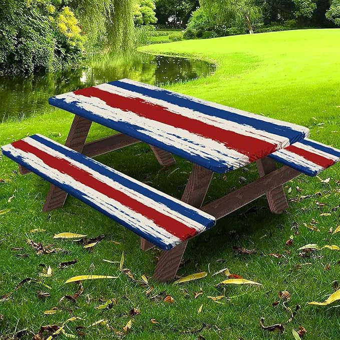CAPSCEOLL Fitted Picnic Table Cover with Bench Covers with Elastic 6Ft Waterproof Camping Picnic Table Cover Cloths for Outdoors Camping Tablecloth with Drawstring Bag, 72X30in, Red Blue