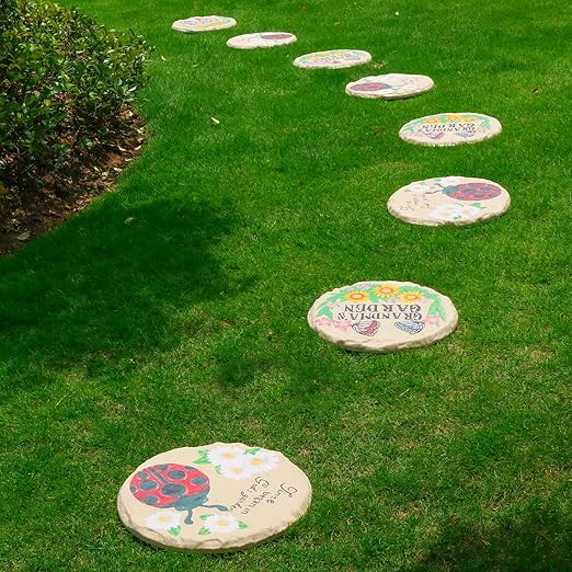 4Pcs Round Butterfly Stepping Stone Outdoor Garden Walkway, Durable Plastic Pavers for Patio, Pathway, and Landscaping, Weatherproof Stepping Stones with Ground Stakes for Easy Installation