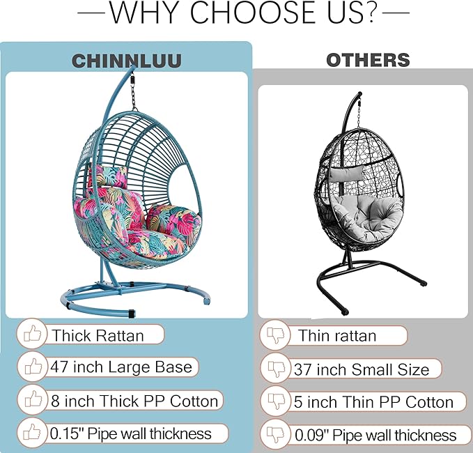 Oversized Hanging Egg Chair Outdoor Wicker Swing Chair with Stand Rain Cover UV Resistant Cushion 400lbs Capacity for Patio, Garden and Balcony