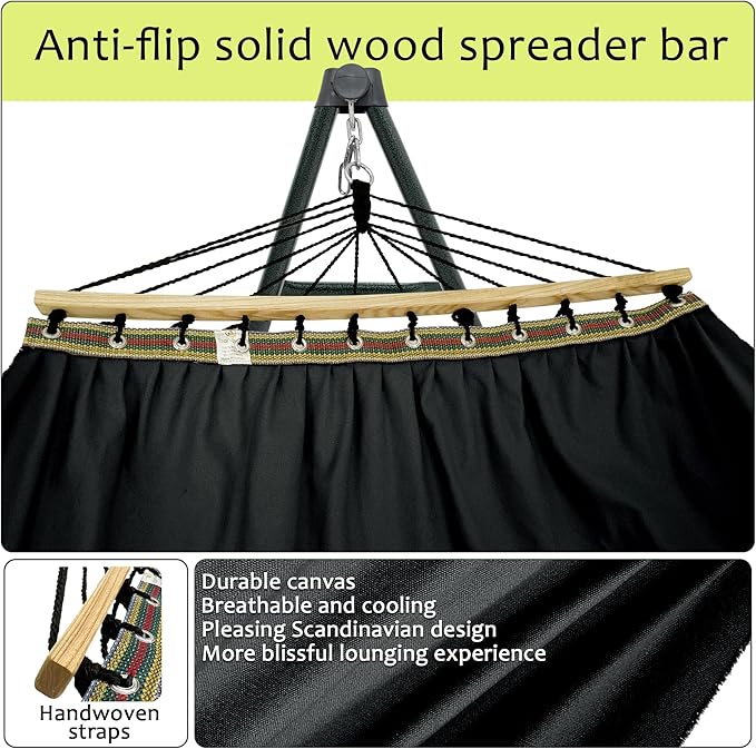 Tranquillo Universal Hammock with Stands Electro Static Coated Steel, Adjustable Foldable Hammock Stand with 2 Layered Polyester Net and Carry Bag for 2 Persons (Canvas - Black)