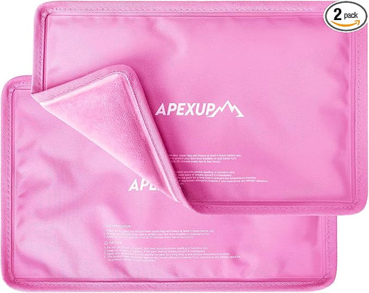 APEXUP Gel Ice Packs for Injuries Reusable, Flexible Double Sided Cold Packs for Injuries, Ice Pack for Knee, Shoulder, Back, Hip, Leg, Arm (Pink, S, 2PK)