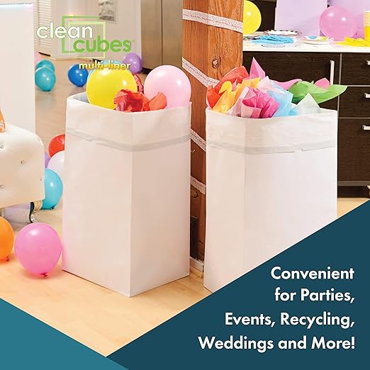 30 Gallon Multi-Liner Disposable Trash Cans (3-Pack) with Fitted Trash Bags - Reusable Garbage and Recycling Bins for Parties, Events, and More (White - 17" Height x 14" Width x 30" Depth)