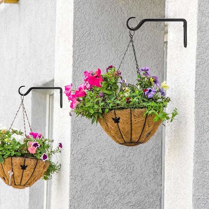 8 inch Plant Hanger, Sturdy Hanging Plant Bracket Outdoor, Hanging Plant Wall Hook Heavy Duty, for Hanging Bird Feeders, Planters, Lanterns, Wind Chimes, Indoor/Outdoor Use, Black, Set of 2
