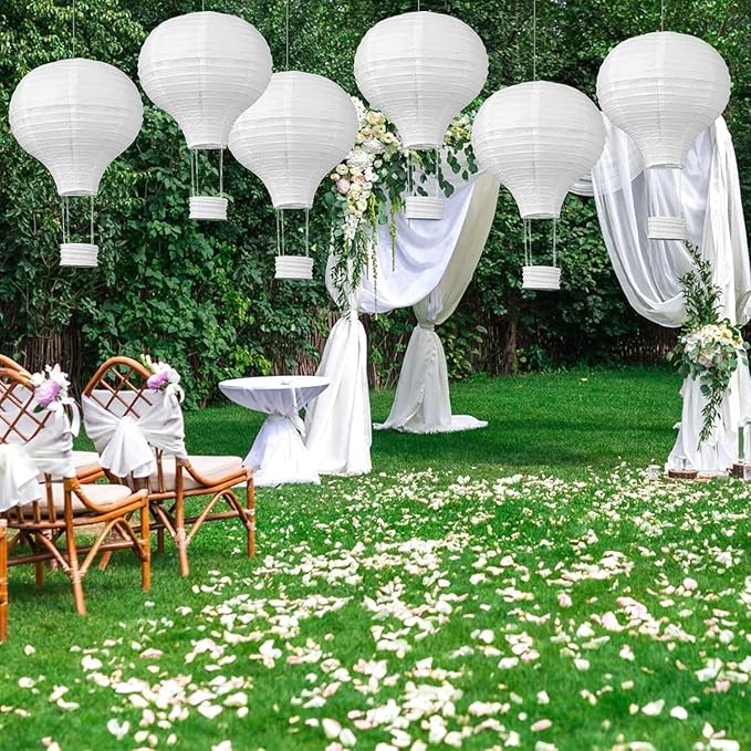 (6 Packs) 12-Inch White Paper Lanterns Decorative Chinese/Japanese Hanging Round Paper Lanterns Lamp for Birthday, Wedding, Christmas Xmas, Bridal, Home Decor, Party Decoration (hot air balloon)