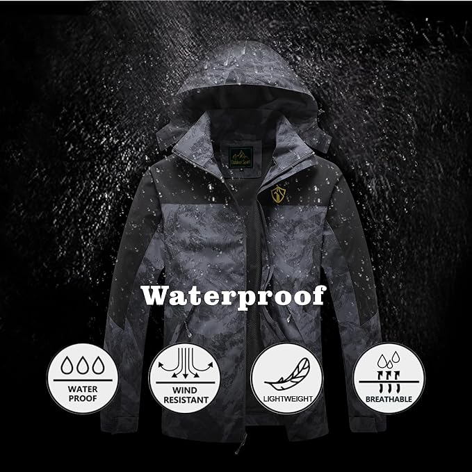GIISAM Rain Jacket for Men, Mens Waterproof Raincoat Lightweight Rain Jackets Outdoor Rain Coat Windbreaker with Hood