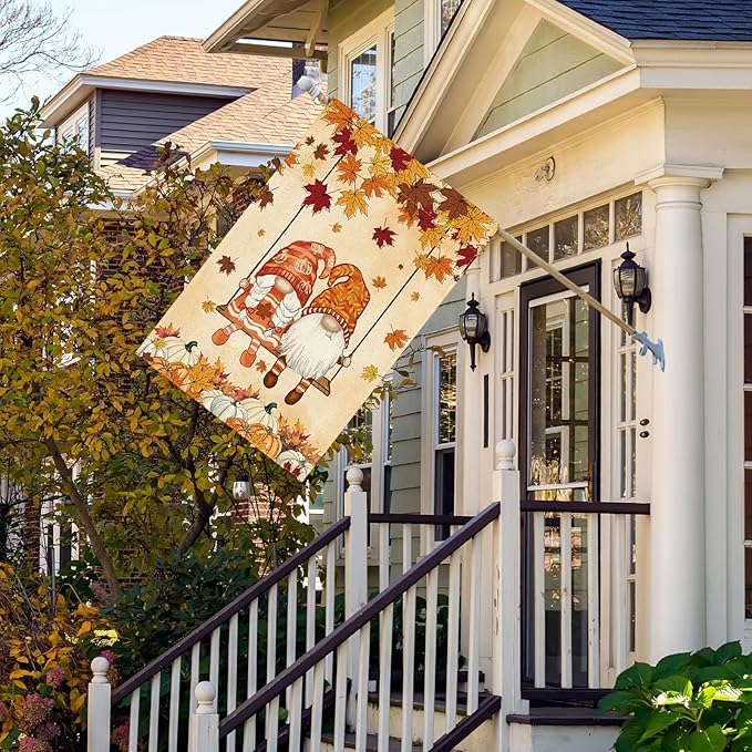 Fall Gnomes Swing Maple Leaves Pumpkins House Flag Large 28X40 Inch Autumn Big Vertical Double Sided Outside Yard Outdoor Outside Holiday Decoration