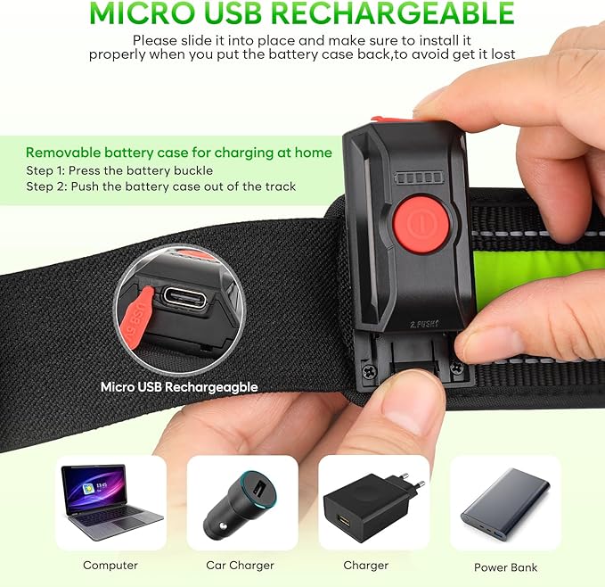 Illumifun LED Running Belt - USB Rechargeable Light Up Sash, High-Visibility Elastic Waistband Light for Running Cycling Hiking Camping Nighttime Activities