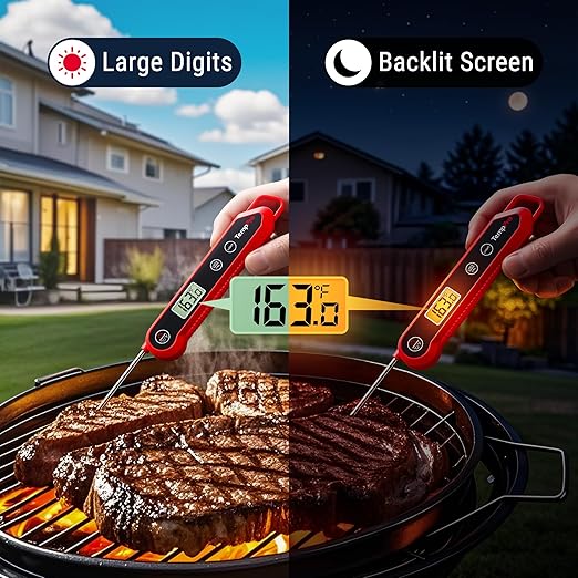 Instant Read Meat Thermometer Digital - TempPro ±0.9°F Pro-acurite Waterproof Food Thermometer for Cooking, Backlight Cooking Thermometer for Meat, BBQ, Grilling Air Fryer Griddle Kitchen Accessories