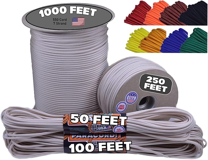 BORED? PARACORD! 550 lb Paracord - Ideal for Crafting, Camping, DIY Projects, Active & Military Outdoors - Strong Survival Rope - Tactical Parachute Cord Type III - Cream 100 Feet