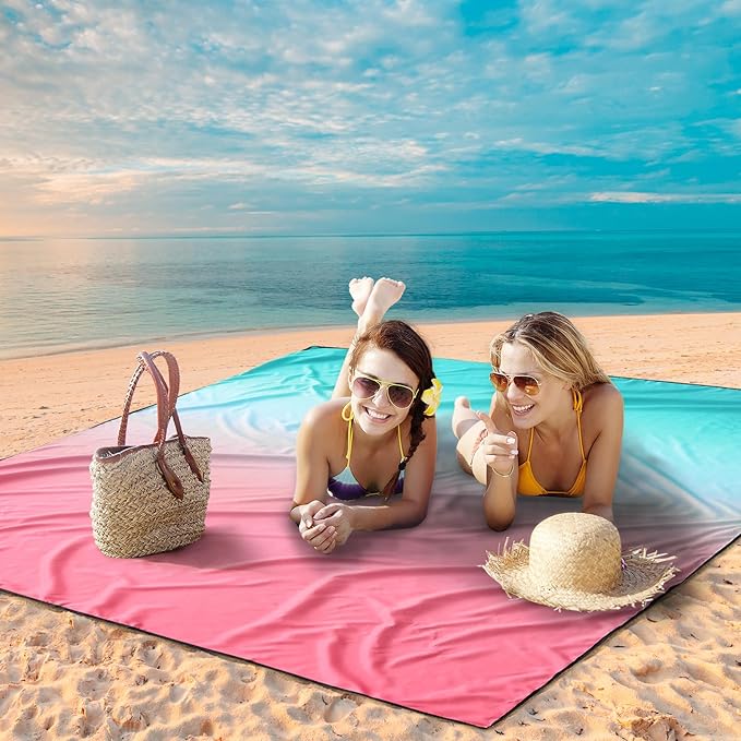 Beach Blanket Waterproof Sandproof Beach Mat 79" X 83"/10'x9'for 2-8 Adults Quick Drying Outdoor Picnic Mat Beach Accessories for Travel, Camping, Hiking