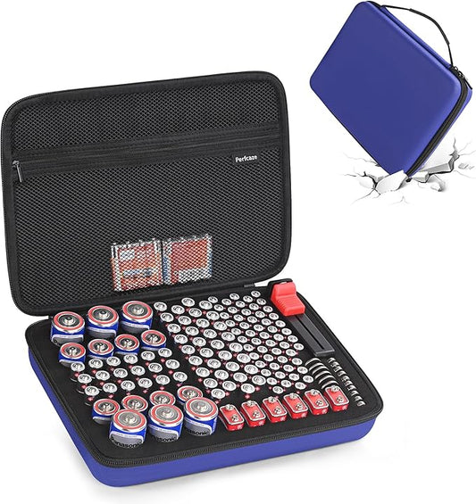 Battery Organizer Storage Case for AA AAA C D 9V, for 7 Batteries Variety Pack 111 Batteries Mesh Bag (Battery Not Included)