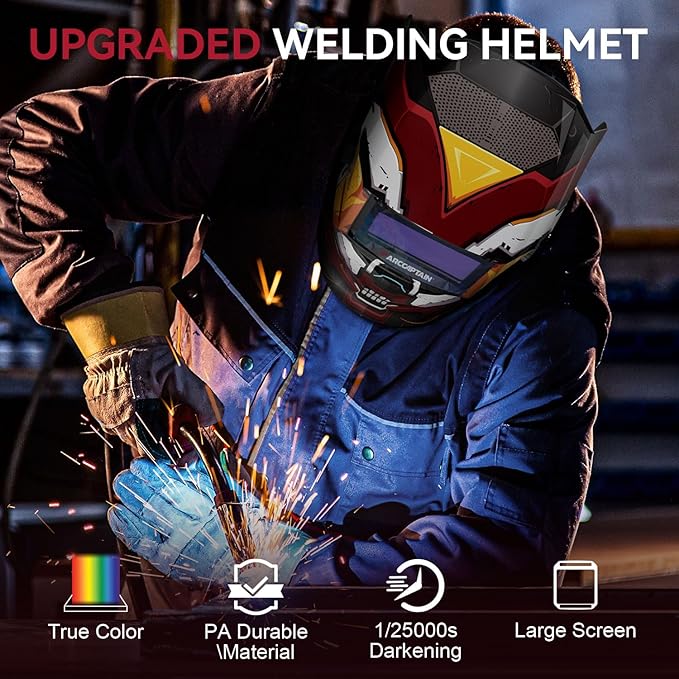 ARCCAPTAIN True Color Welding Helmet, 4 Arc Sensor Auto Darkening Welding Hood, Solar Powered Welding Mask, 1/1/1/1 Top Optical Clarity Welder Helmet, Wide Shade 4/9-13 for TIG MIG ARC， color15