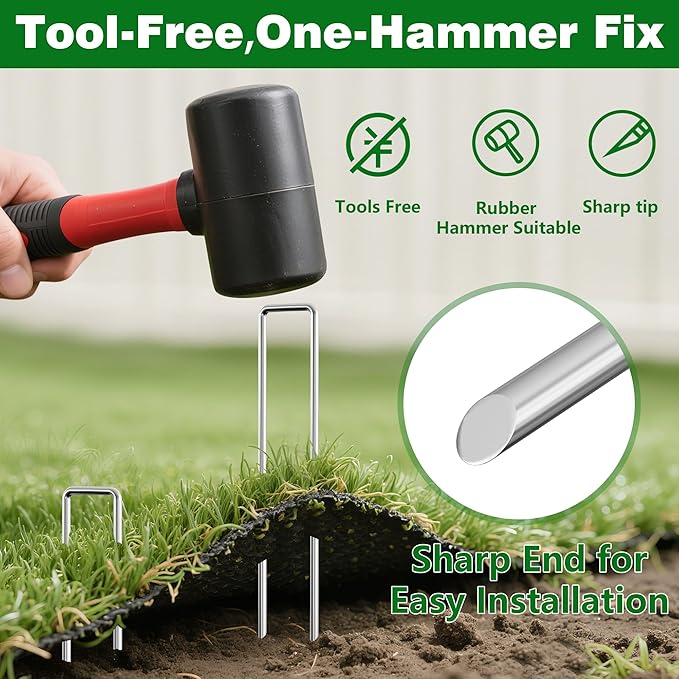 Amagabeli 10 Inch Galvanized Landscape Staples 300 Pack Garden Stakes Heavy-Duty Sod Pins Anti-Rust Fence Stakes for Weed Barrier Fabric Ground Cover Dripper Irrigation Tubing Soaker ET104