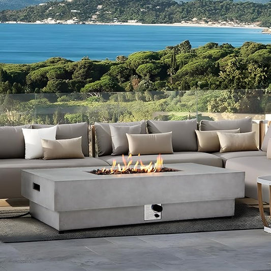 60" Rectangular Propane Fire Pit – 50,000 BTU Fire Pit with Rocks – Backyard Firepits Outdoor – Propane Gas Fireplace for Deck or Patio