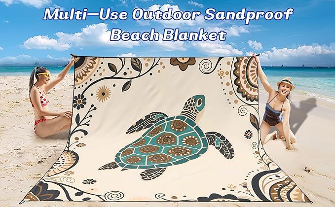 Beach Blanket Waterproof Sandproof Beach Mat 79" X 83"/10'x9'for 2-8 Adults Quick Drying Outdoor Picnic Mat Beach Accessories for Travel, Camping, Hiking