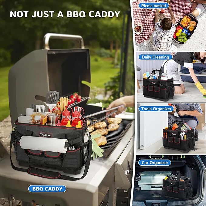 Large Grill Caddy with Hard Bottom, Portable Foldable Griddle Organizer for Blackstone Accessories, Tailgate Essentials, Perfect for Outdoor Grilling, RV, Camping & Grill Gifts for Men