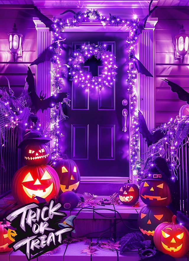 Halloween USB Fairy Lights Plug in, 33Ft 100 LED Twinkle String Lights with Remote and Timer, Waterproof 8 Modes for Bedroom Home Party Ghost Haunted House Indoor Outdoor Decorations, Purple