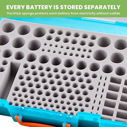 Battery Organizer Storage Holder- Batteries Case Containers Box with Tester Checker BT-168. Garage Organization Holds 225 Batteries AA AAA C D Cell 9V 3V Lithium LR44 CR2 CR1632 CR2032 (Green)