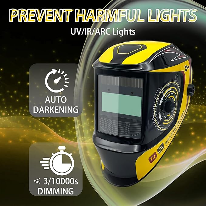 Auto Darkening Welding Helmet with Large Viewing Screen, Solar Powered, Adjustable Shade Range 9-13, Lightweight Welding Mask for TIG MIG ARC Plasma Cutting