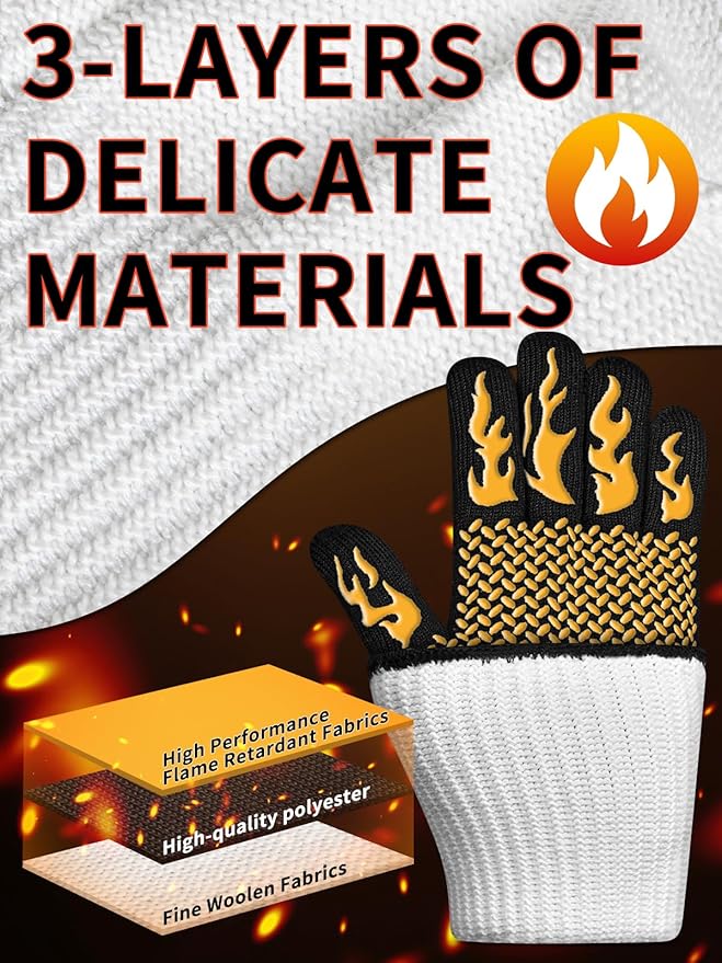 BBQ Oven Gloves, 1472℉ 3-Layers Heat Resistant Oven Mitts Silicone Non-Slip Cooking Gloves for Barbecue, Grilling, Baking, Welding, Smoker (A Pair) (Yellow)