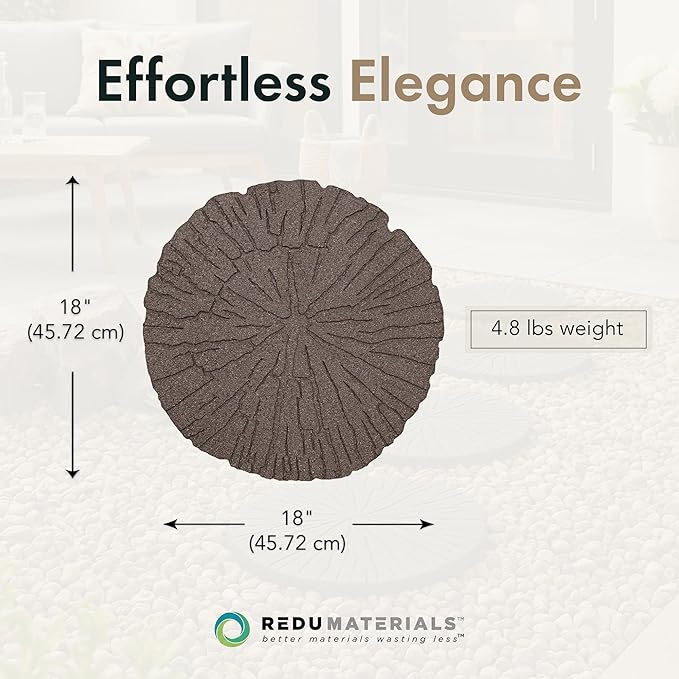 Garden Central 4-Pack 18”x18” Fake Cracked Log Rubber Stepping Stones, Round, Brown – Reversible Non-Slip Outdoor Faux Decorative Set for Landscaping – DIY Decor for Walkways & Yard Pathways