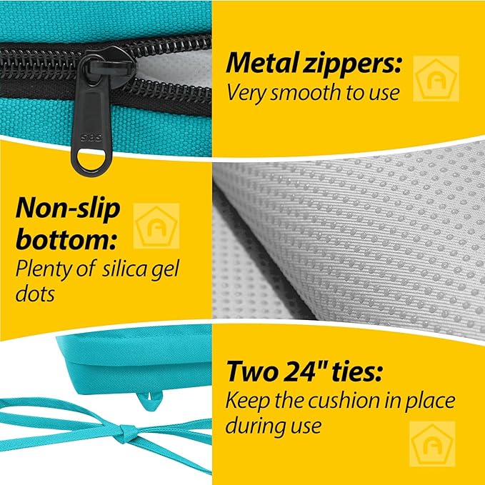 AAAAAcessories Outdoor Seat Cushions for Chairs, Waterproof, Fade-Resistant Patio Furniture Replacement Cushions, 19" x 19" x 3", Set of 2, Turquoise