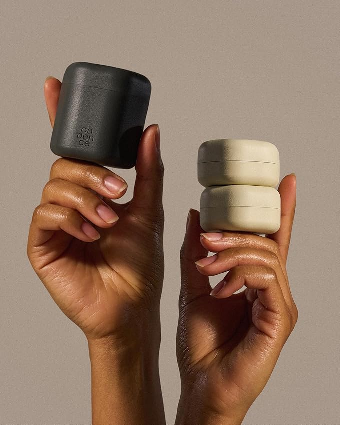 Cadence Travel Containers - Full Skincare Set - Magnetic Containers with Lids,Carry On Travel Essentials For Women/Men - 2 Small (0.56oz), 4 Medium Capsules (1.32oz), & Extender (1.43oz) - Sand