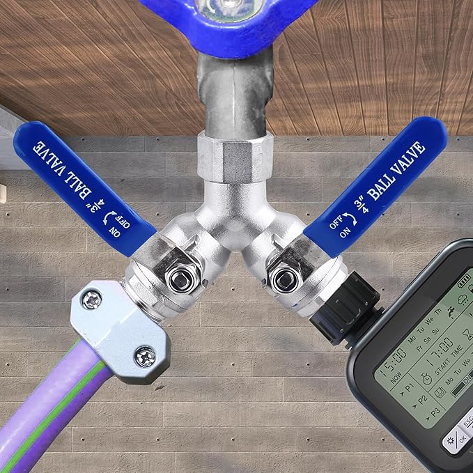 304 Stainless Steel Garden Hose Splitter 2 Way Heavy Duty, Full Flow Y Valve Water Hose Splitter With Long Handle, Lead-free，3/4" GHT Thread