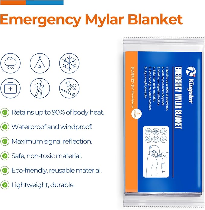 Emergency Blankets (30 Packs, 84" L x 52" W) Mylar Thermal Blankets for Survival and Protection,Space Blanket Survival Kits Camping Blanket, Ideal for Outdoors, Hiking, Survival, Marathons