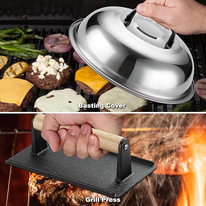 ROMANTICIST 19PCS Griddle Accessories Set - Flat Top Teppanyaki Spatula Set with Scraper, Basting Cover for Camp Chef- Home Cooking Griddle and Outdoor BBQ Gifts for Christmas