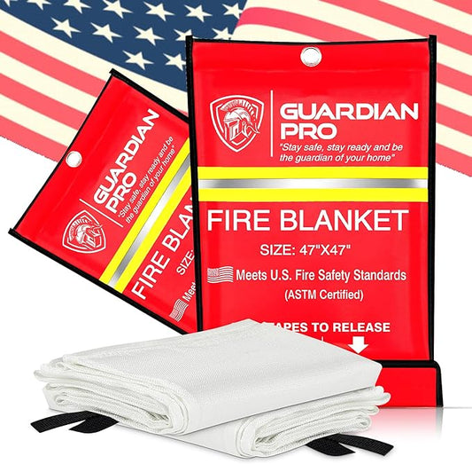 Guardian Pro New 2025 Emergency Fire Blanket for Home and Kitchen - 2 Pack Over 40"x40" Flame Suppression Fiberglass Fire Blankets for House Camping Car Office Warehouse Emergency Survival Safety