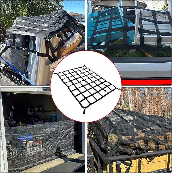 Heavy Duty 66" x 50" Truck Bed Cargo Net with Adjustable Cam Buckles & S-Hooks,5.5' x 4.17' Cargo Net with 1100LBS Capacity for Pickup Truck Bed Trailer SUV Jeeps