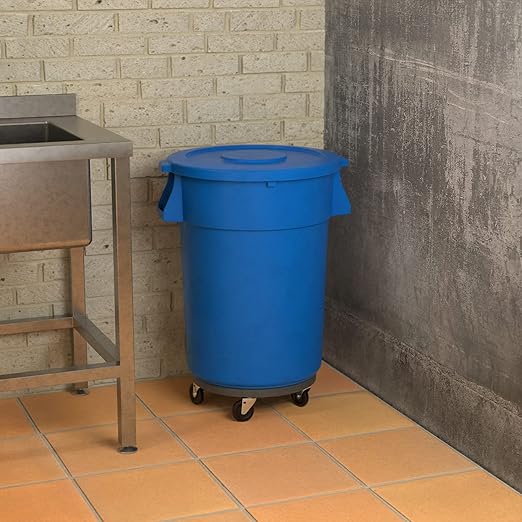 44 Gallon Blue Round Commercial Trash Can with Lid and Dolly
