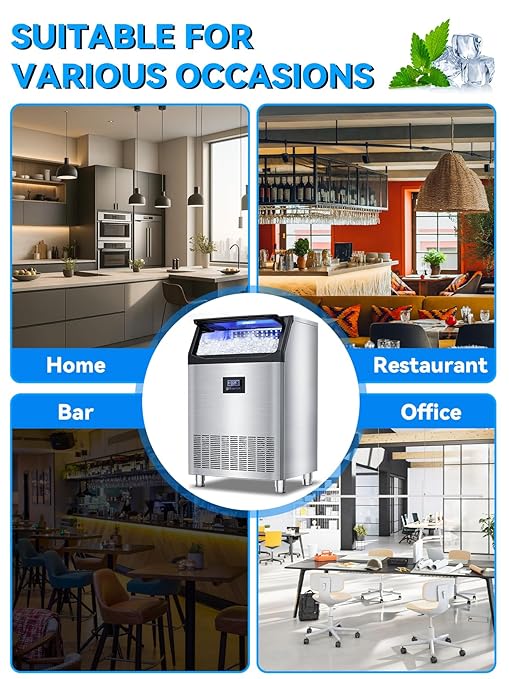 Commercial Ice Maker Machine, 300 Lbs/24H with 115 Lbs Storage Bin, Stainless Steel Freestanding/Under Counter Large Ice Maker with Self-Cleaning for Home, Restaurant, Bar, Cafe