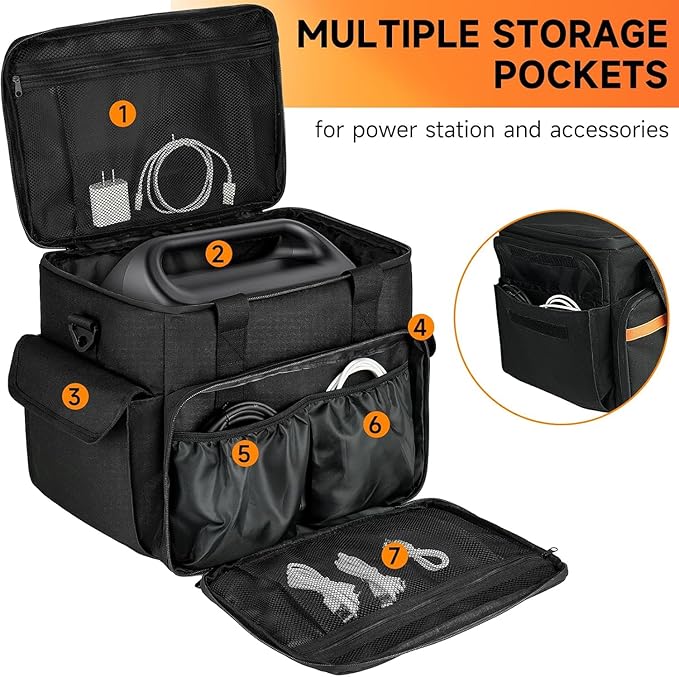Carrying Case Compatible with Jackery Explorer 1000/ECOFLOW River Max/Bluetti EB70S/GRECELL T1000 Portable Power Station,Travel Storage Bag for Charging Cable and Accessories(Bag Only)