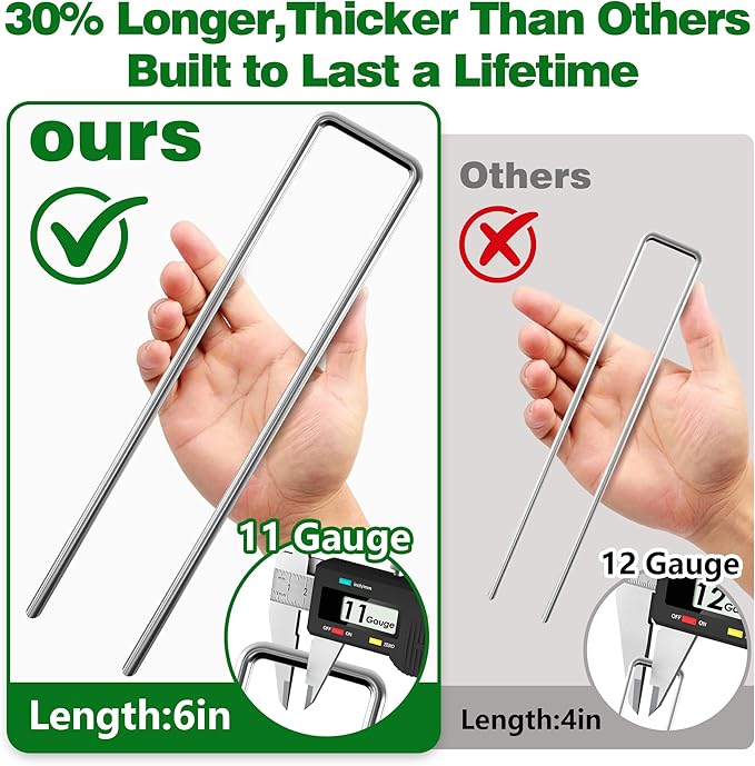 AMAGABELI GARDEN & HOME 6 Inch 50 Pack Galvanized Landscape Staples 11 Gauge Anti-Rust Heavy Duty Garden Staples Plant Cover Stakes U-Shaped Sod Pins Ground Fence Stakes for Weed Barrier Fabric