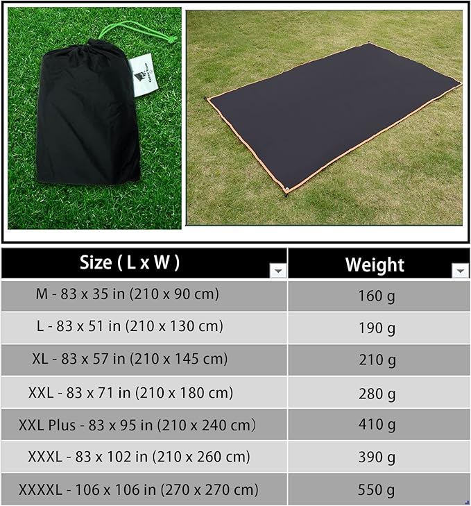 GEERTOP Ultralight Tent Footprint Waterproof Black Tent Tarp Ground Sheet Mat for Under Tent, Camping, Backpacking, Hiking, Picnic
