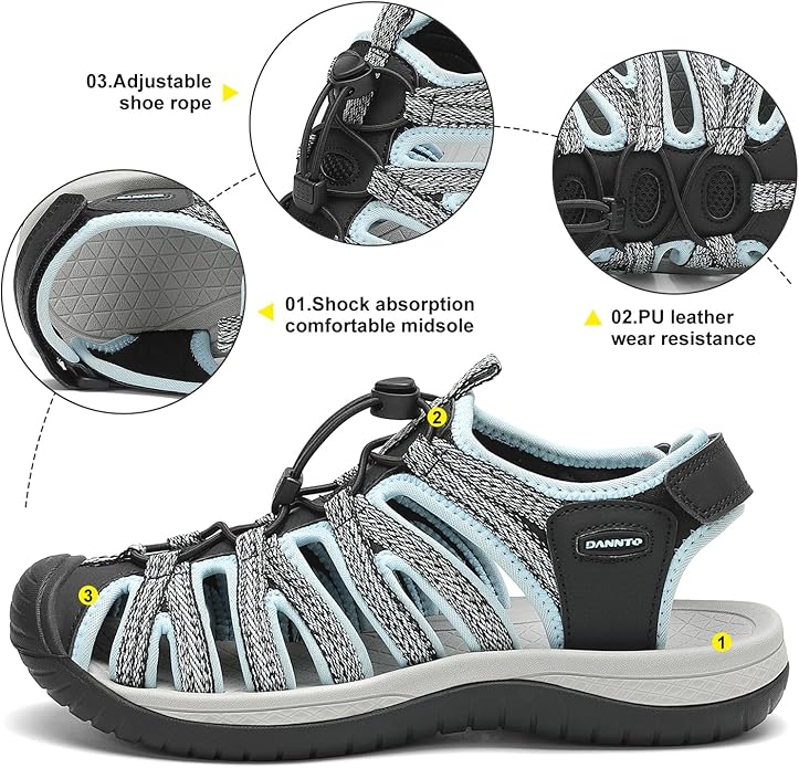 Dannto Women's Closed Toe Hiking Sandals Walking Water Sandal Comfort Athletic Sport Outdoor Sandals